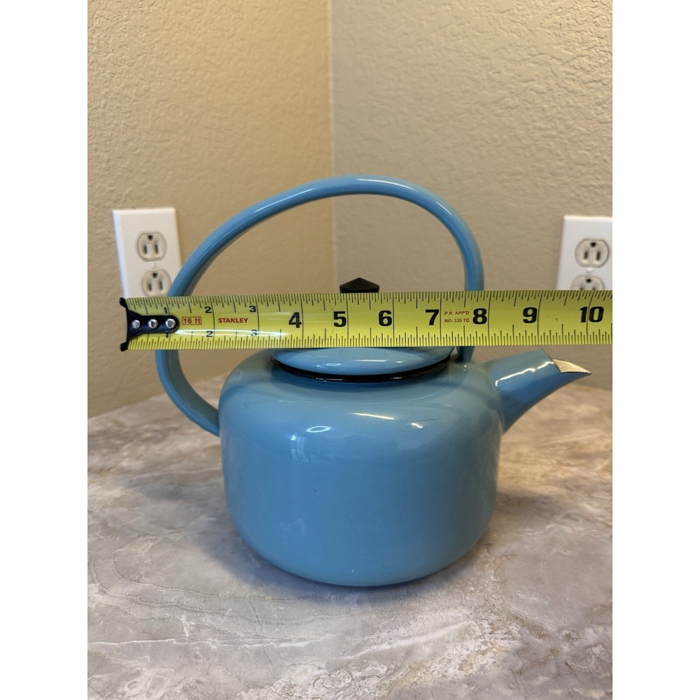 Vintage Blue Enamel Tea Kettle Stovetop Pot Mid Century Farmhouse Decor - Picture 12 of 12